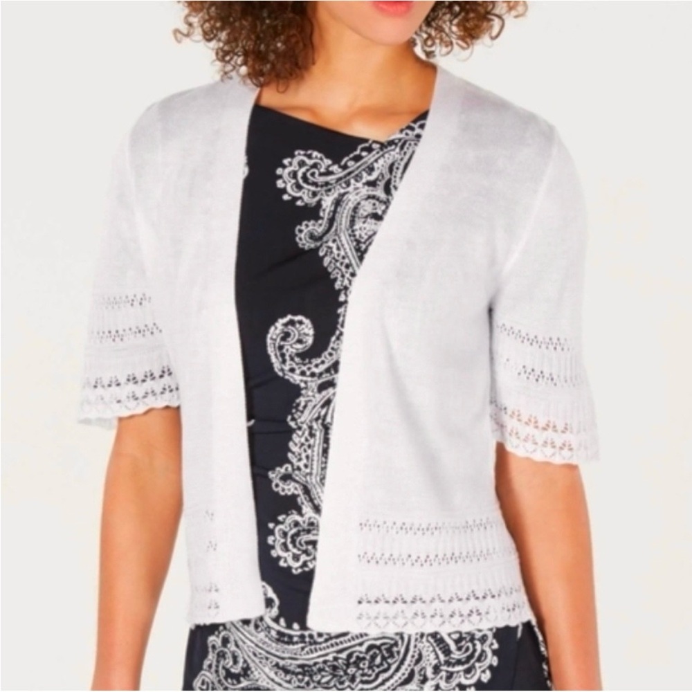 Signature by Robbie Bee Women’s White Knit Crochet Shrug